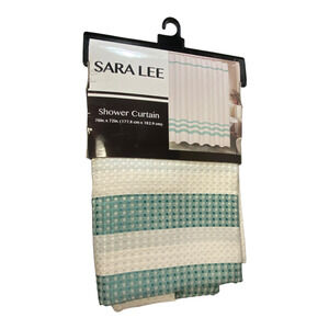 Sara Lee Shower Curtain Fabric White Sea Breeze Green Check Dot 70x72" NWT